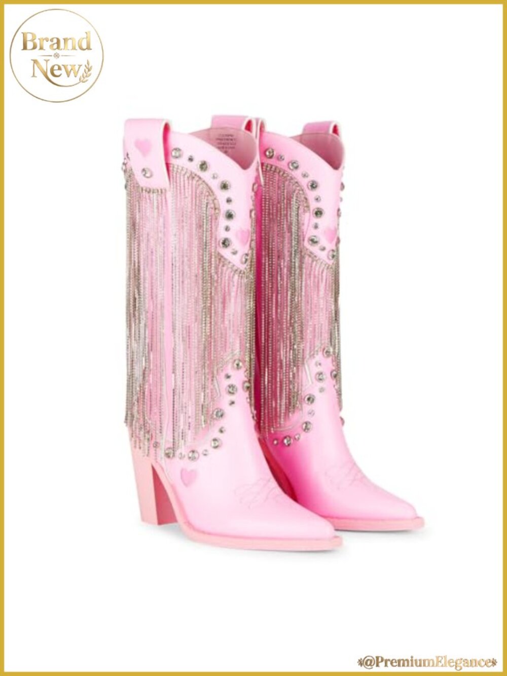 Vegan Leather Cowboy Boots Rhinestone Fringe Jewel Studs Ankle Boots